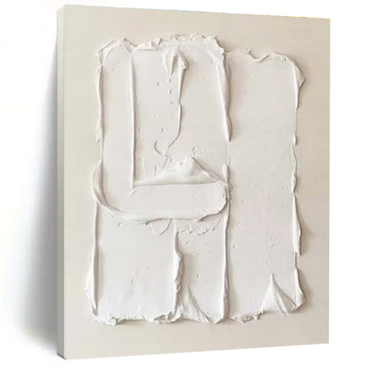 Handmade Art White Textured Abstract Geometric Piece, Acrylic Modern Art Painting PT326