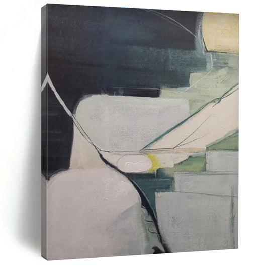 Modern Art Acrylic Dark Teal Beige Geometric Abstract Art for House PT492