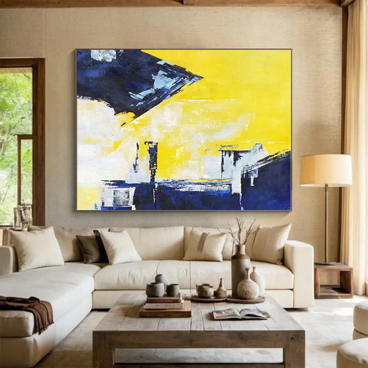 Cool Abstract Paintings Yellow Blue White Geometric Abstract Art PT353