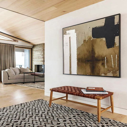 Paintings For House Brown, Black, and White Abstract Geometric Art HPS390