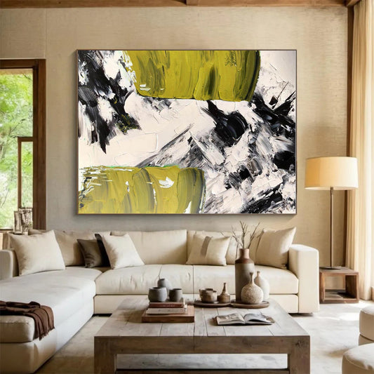 Cool Abstract Paintings Green Black White Textured Abstract Art PT395