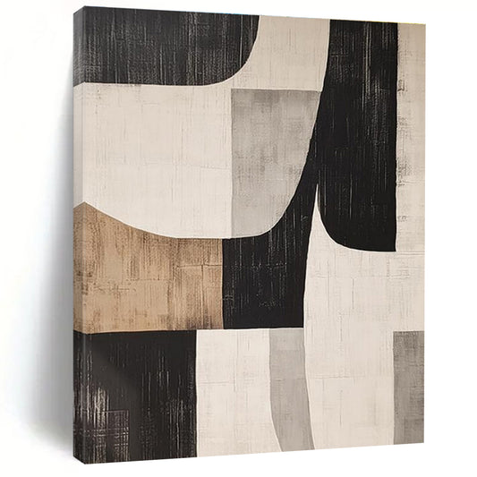 Unique Abstract Art Black, Beige, and Gray Geometric Abstract Art PT763