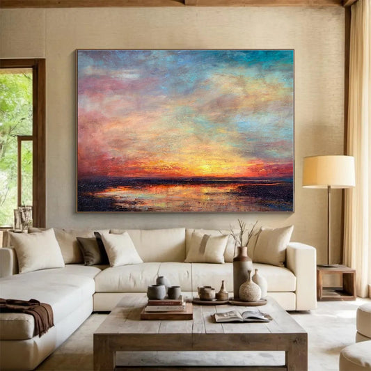 Acrylic Modern Art Paintings Multicolor Sunset Seascape Abstract Painting On Canvas HPS138