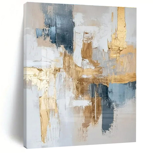 Large Size Gold, Blue, and White Textured Abstract Art PT739