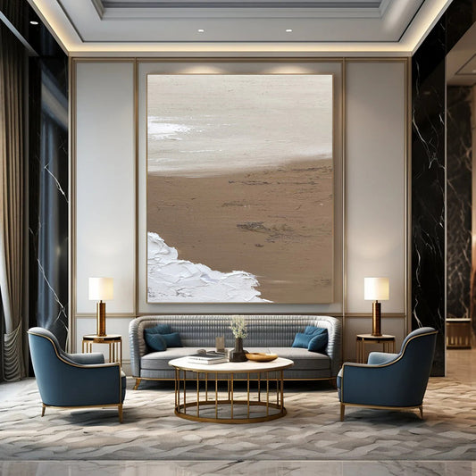 Huge Size Beige, White, and Brown Textured Abstract Seaside Art DPS458