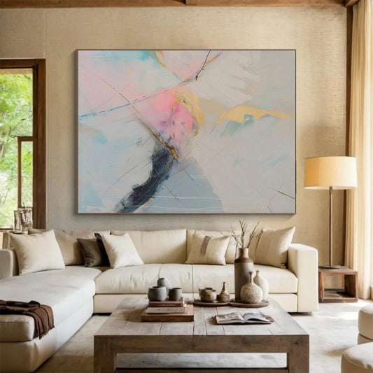 Unique Abstract Art Pink, Blue, and Gold Textured Abstract Art PT716