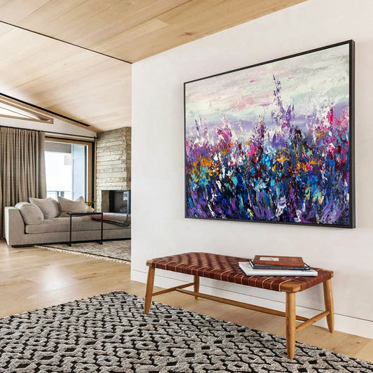 Large Painting In Living Room Multicolor Abstract Wildflower Field Art HPS345