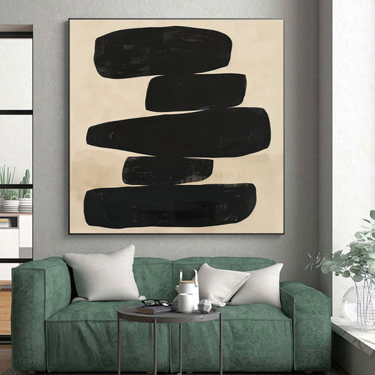 Unique Abstract Art Beige Black Stacked Shape Art PT375