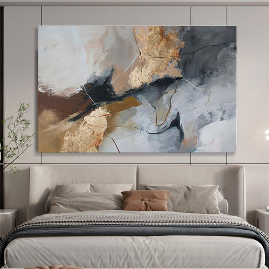 Large Size Gray, Gold & Black Textured Abstract On Canvas HPS046