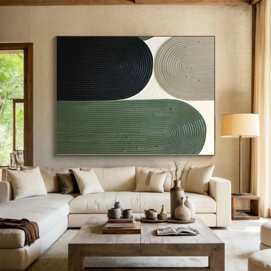 Oversized Abstract Wall Art Green & Beige Textured Abstract Painting On Canvas PT030