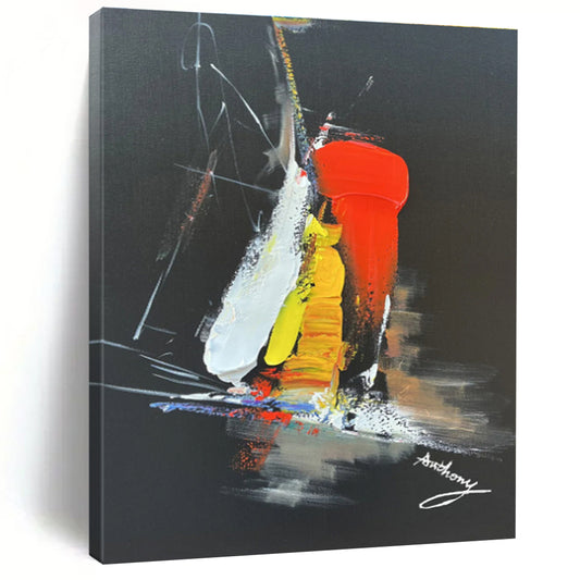 Large Contemporary Wall Art Red Yellow White Abstract Art on Black PT478