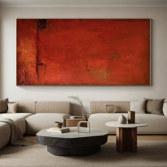 Unique Abstract Art Red Textured Abstract Composition, Acrylic Modern Art Paintings PT545