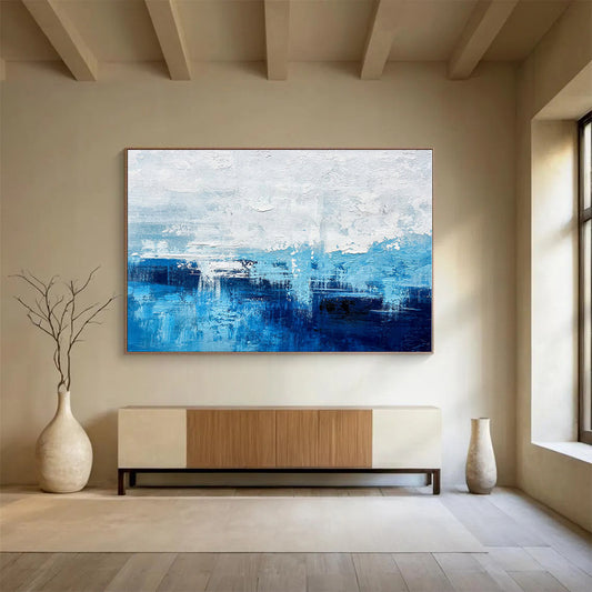 Hand-Painted Blue & White Coastal Abstract On Canvas HPS069