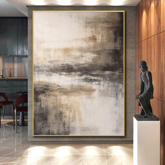 Minimalist Canvas Art in Beige, Grey, and Brown Abstract Misty Landscape Painting PT264