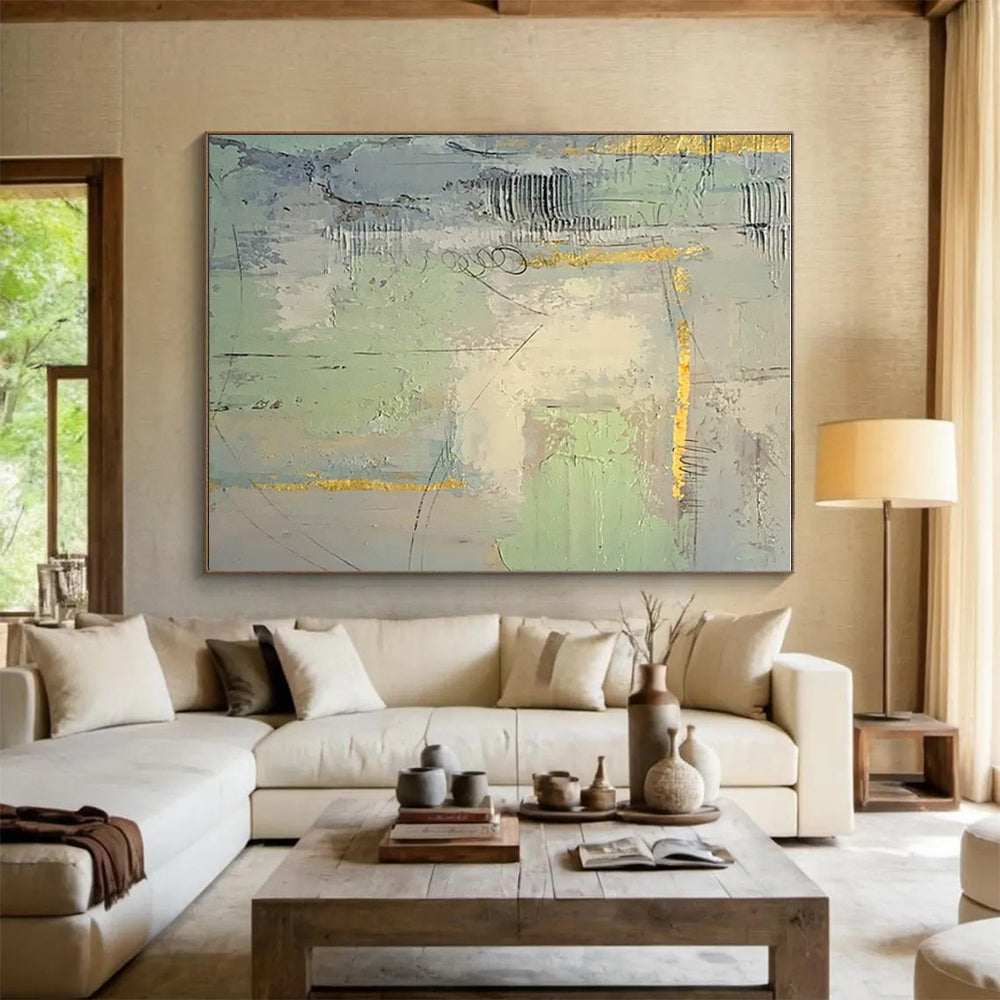 Handmade Art Green Gray Gold Textured Abstract Art PT426