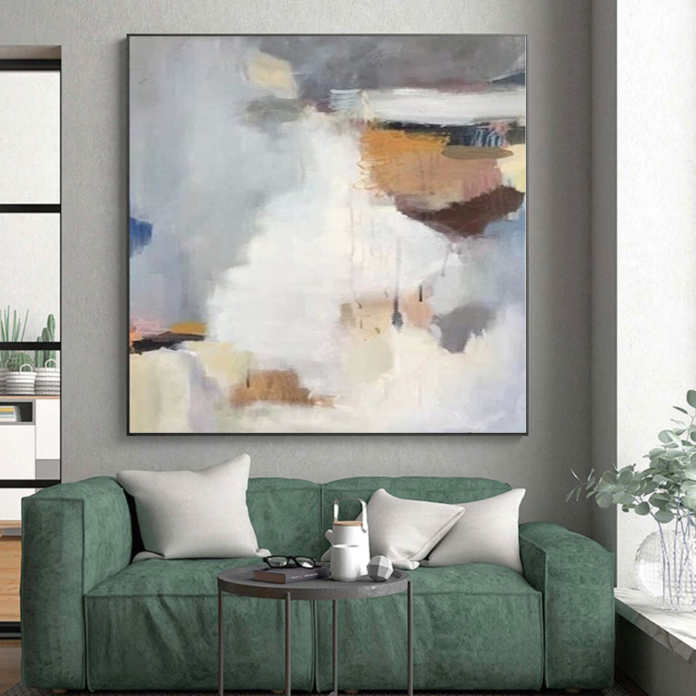 Unique Abstract Art in Soft Gray, White, and Beige Tones, Modern Art Acrylic PT004