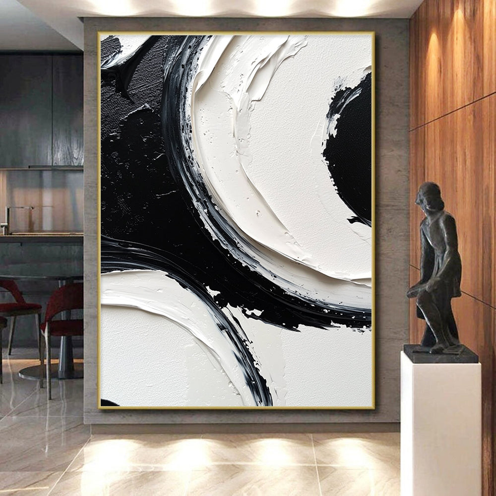 Acrylic Modern Art Paintings Black & White Textured Abstract Painting On Canvas PT127