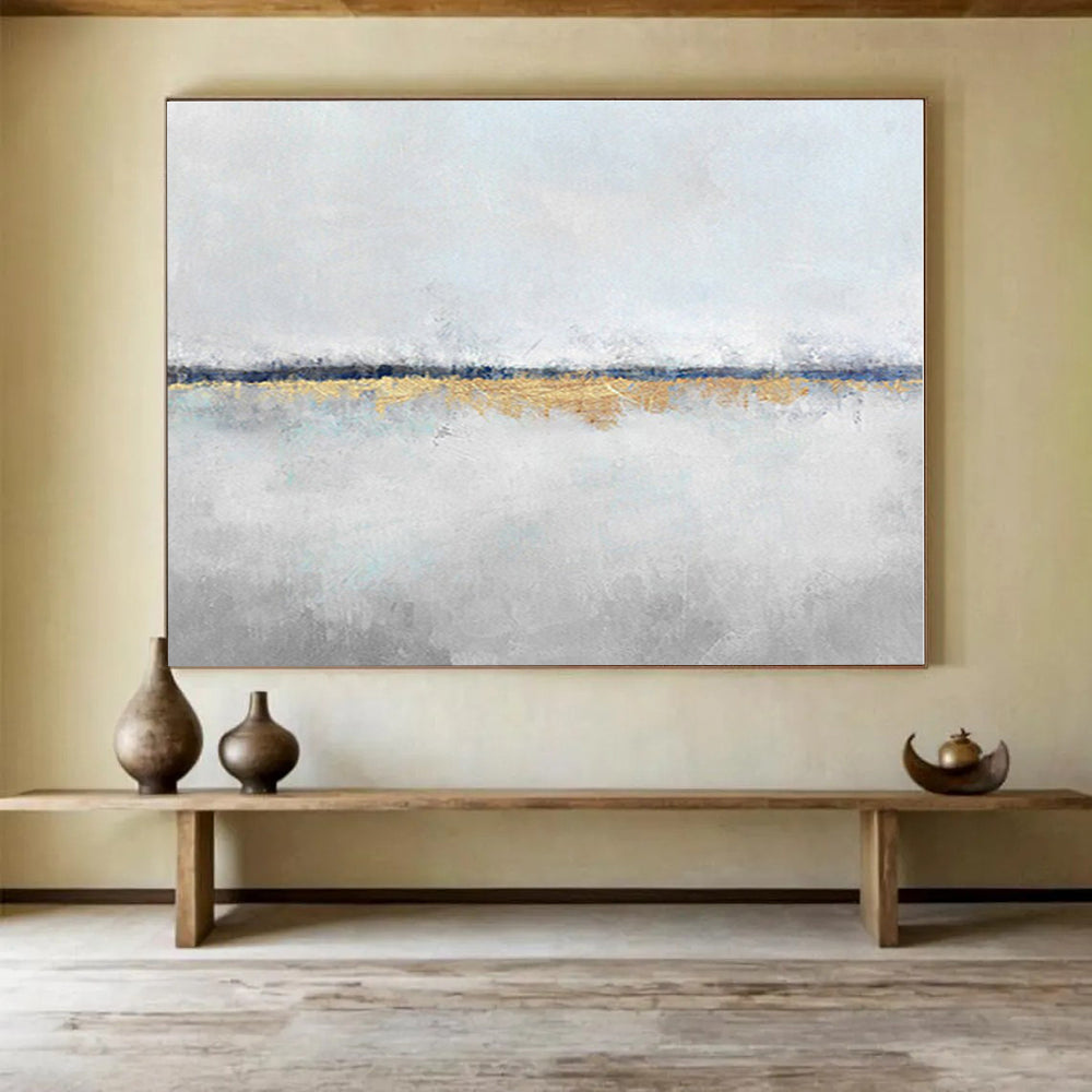 Minimalist Canvas Art Gray, White & Gold Subtle Abstract On Canvas HPS064