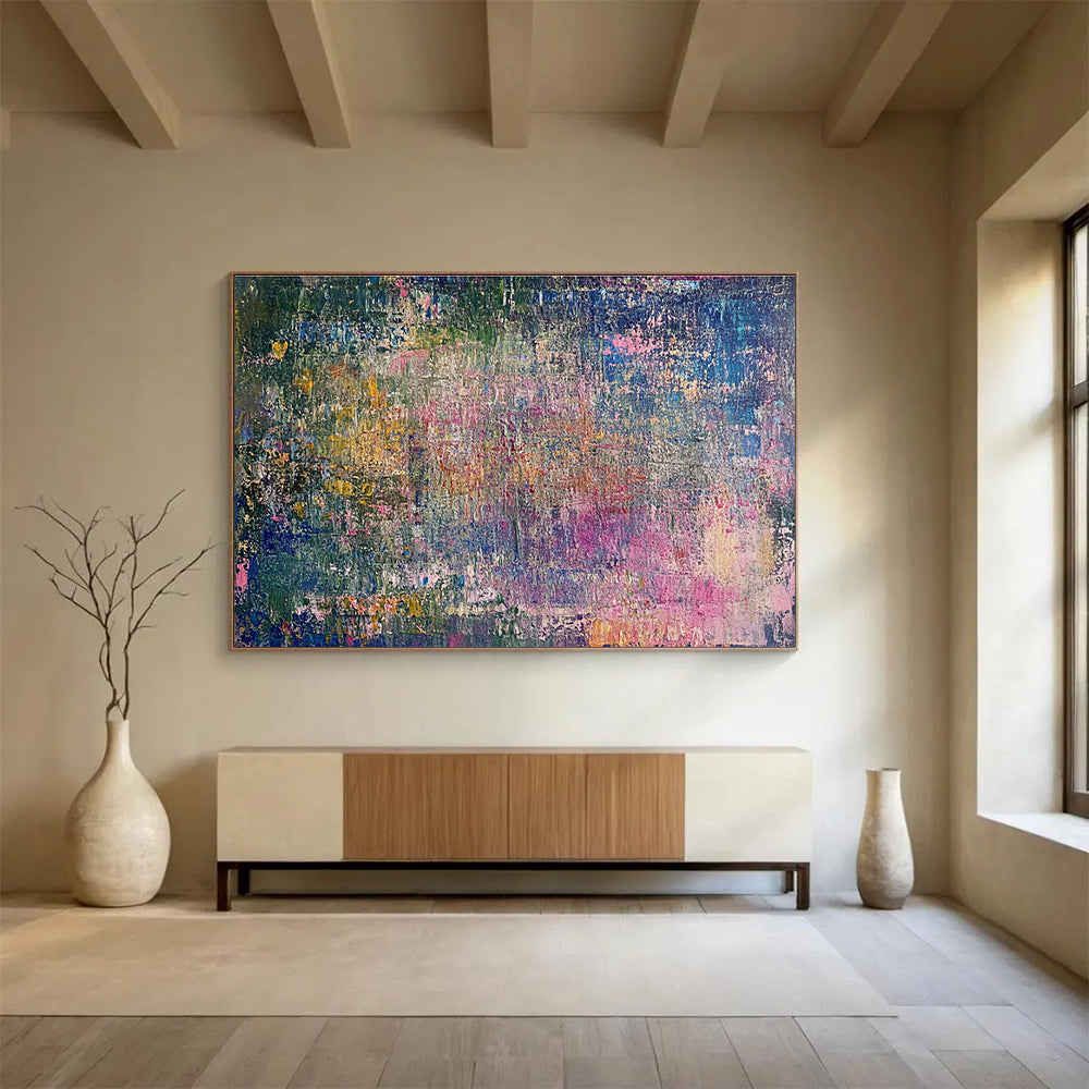 Oversized Abstract Wall Art Multicolor (Pink, Blue, Green, Yellow) Textured Abstract Painting HPS250