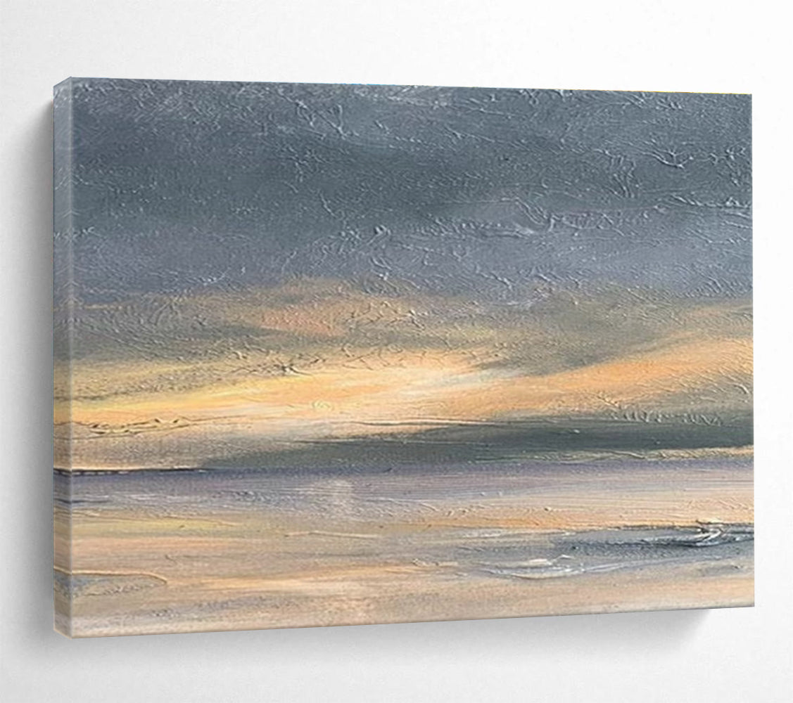 Minimalist Canvas Art Gray & Orange Abstract Seaside Art HPS175