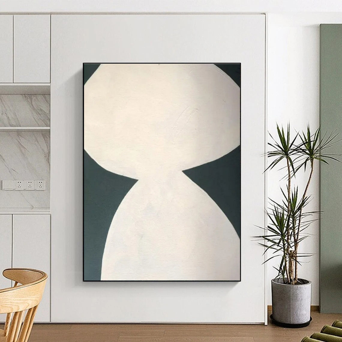 Minimalist Canvas Art White and Dark Green Abstract Art PT646