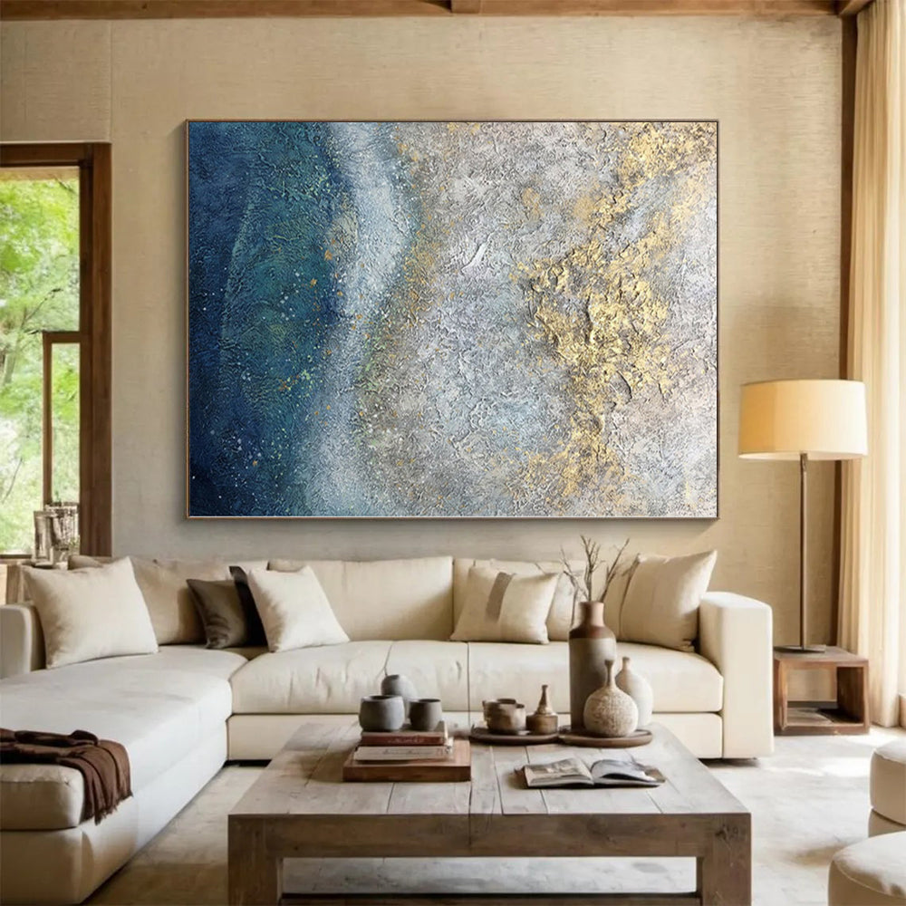 Huge Size Textured Gray and Gold Abstract Painting, Oversized Abstract Wall Art PT005