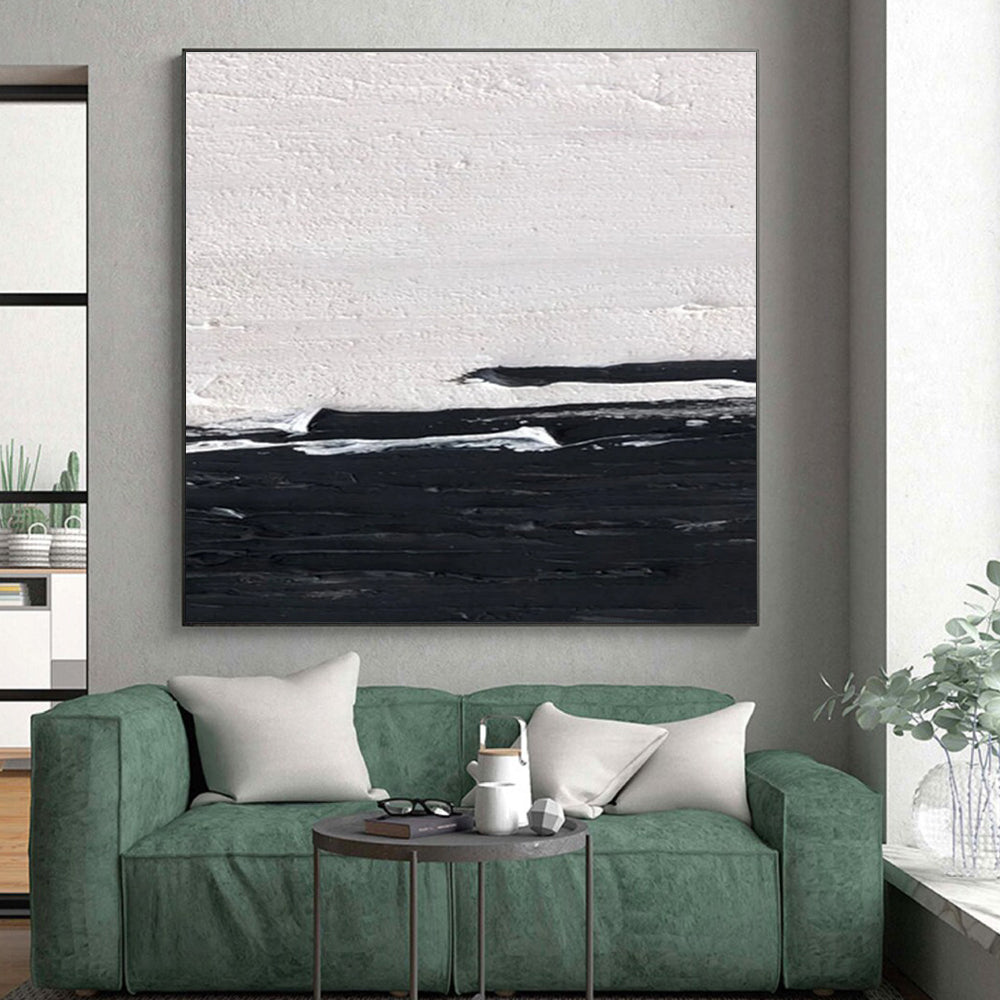 Minimalist Canvas Art in Black and White Textural Abstract Lines Painting On Canvas PT273