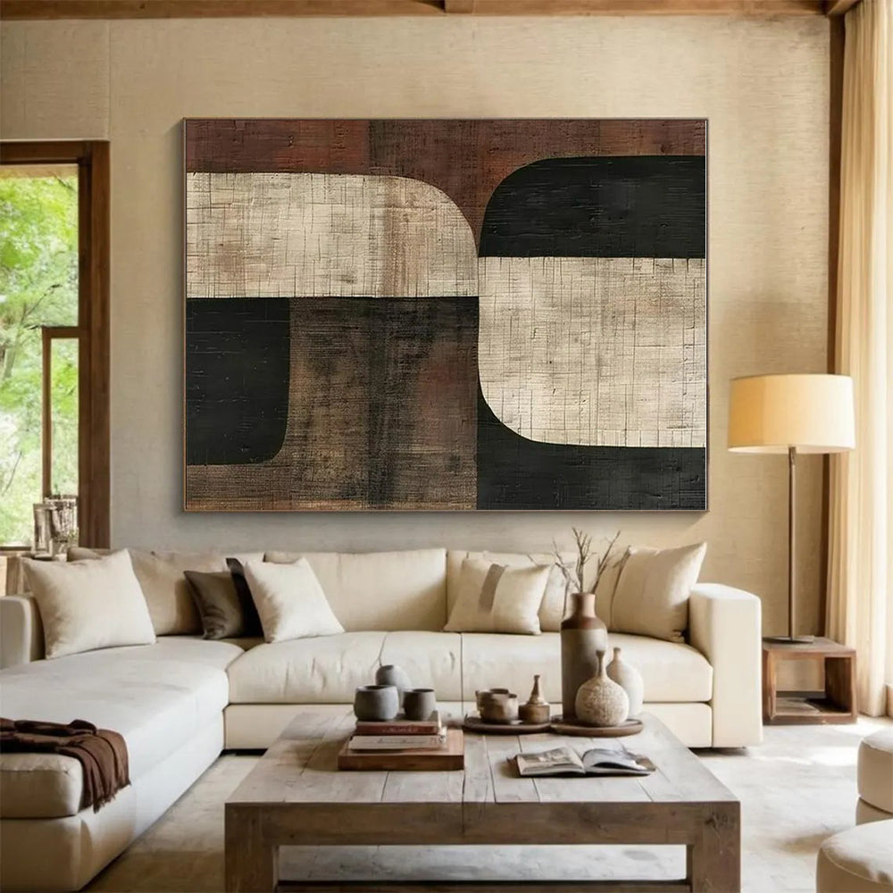 Large Size Brown, Black, and Beige Geometric Abstract Art PT818