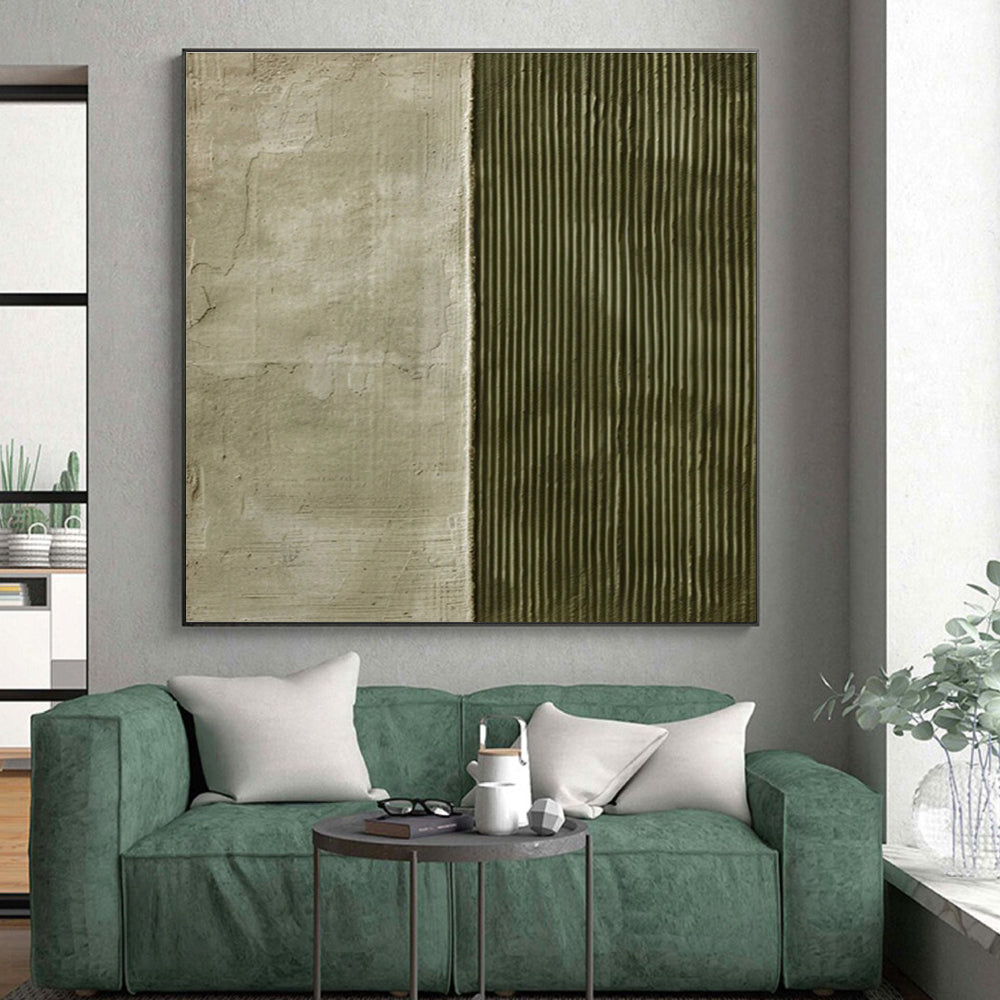 Handmade Art Green Beige Textured Split Abstract Art PT355