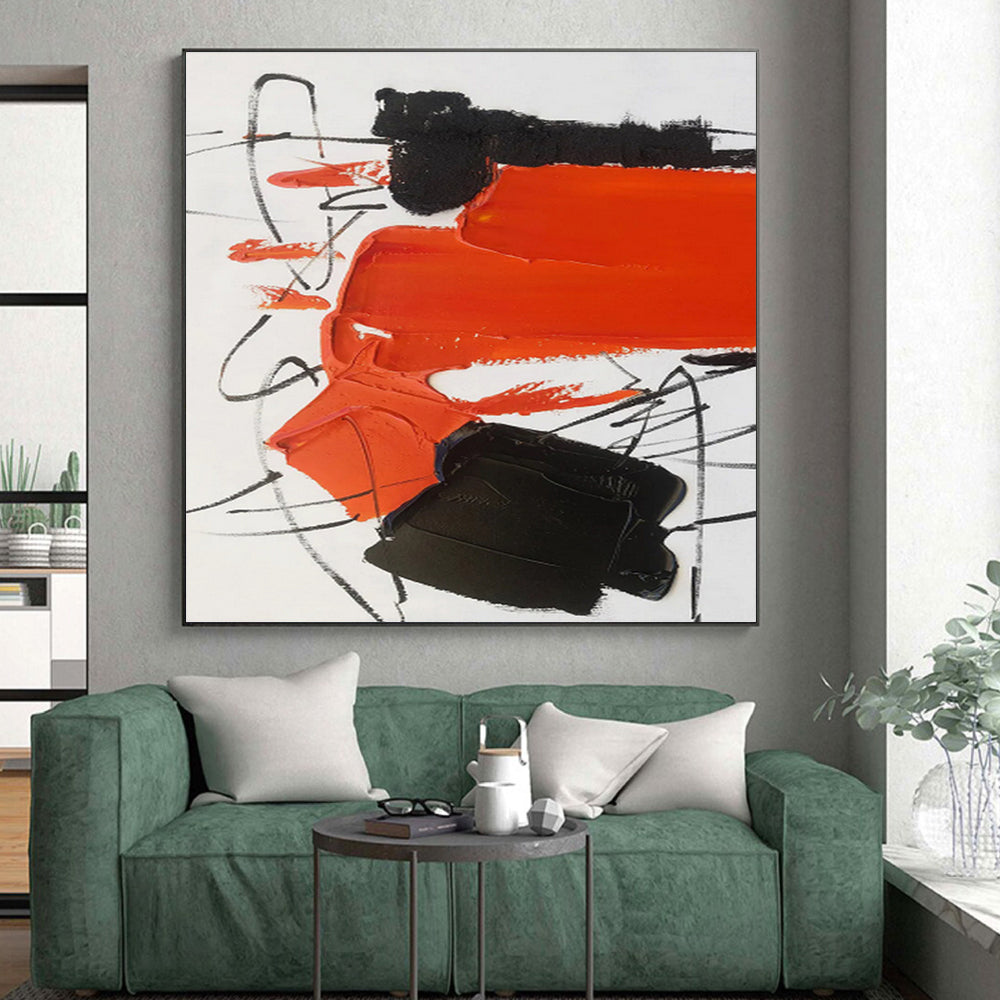 Oversized Abstract Wall Art Orange Black White Abstract Expressionist Art PT477