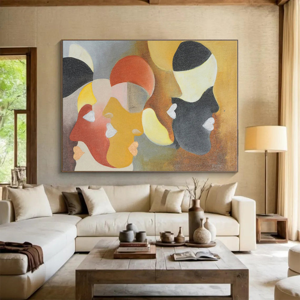 Unique Abstract Art Geometric Shapes In Warm Tones On Canvas HPS003