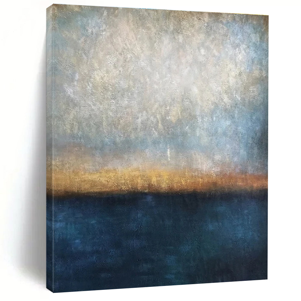 Large Size Blue, Beige & Orange Abstract Sunset Over Water, Modern Art Acrylic DPS503