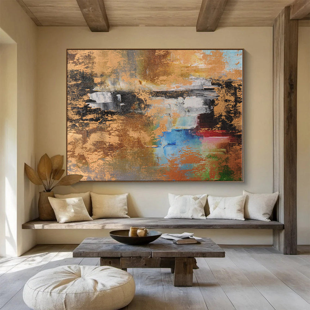 Acrylic Modern Art Multicolor & Gold Textured Abstract On Canvas HPS016