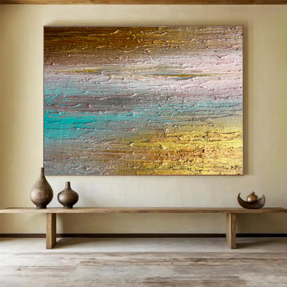 Gaint Canvas Art Gold, Teal, and Brown Textured Abstract Landscape Art HPS392
