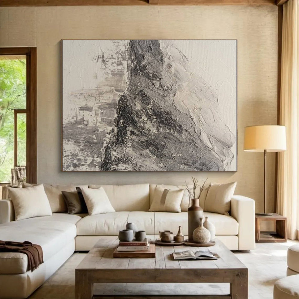 Hand Painting Gray and White Textured Mountain Landscape Abstract Art PT721