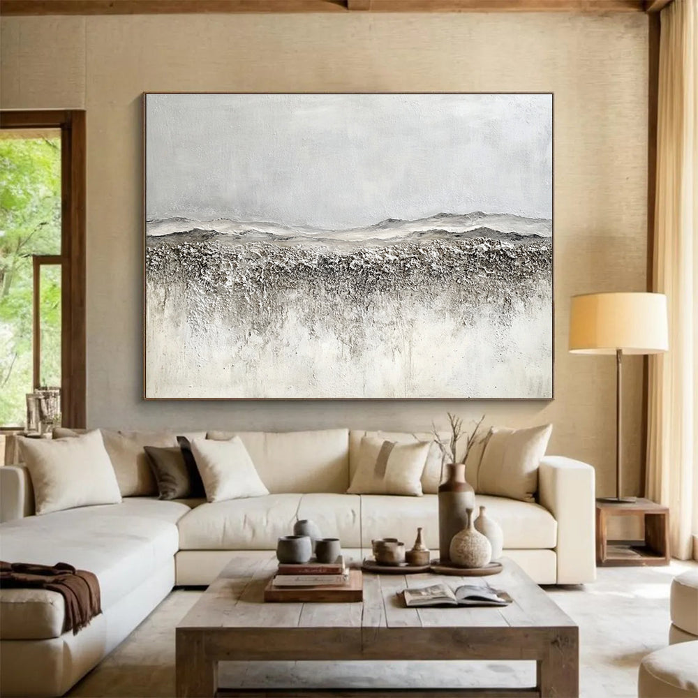 Oversized Abstract Wall Art Gray & White Textured Landscape Abstract Painting HPS253