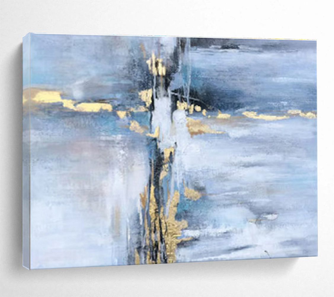 Cool Abstract Paintings Blue, Gray, and Gold Textured Abstract Art HPS378