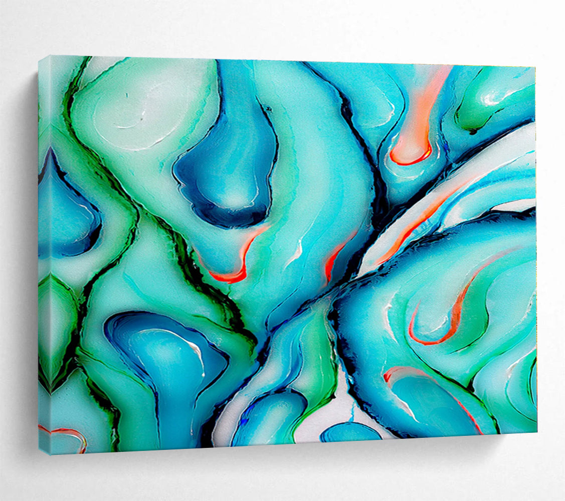 Cool Abstract Paintings Turquoise, Green & Red Fluid Abstract Art HPS159