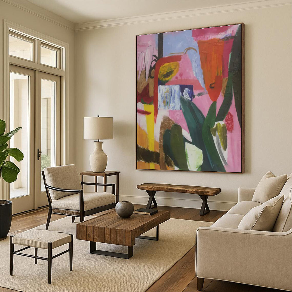 Cool Abstract Paintings Pink, Orange, and Green Abstract Art PT775