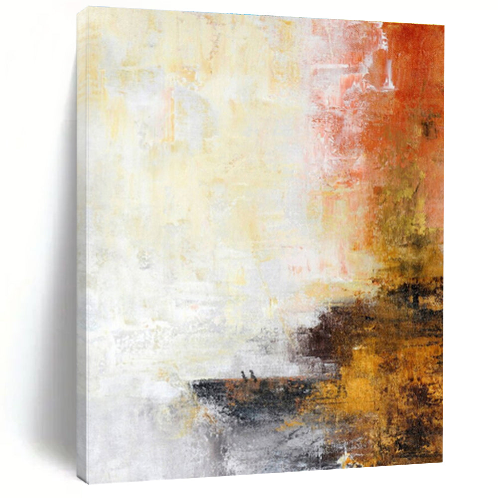 Big Painting in Yellow, Orange, Red, and Gray Abstract Composition, Modern Art Acrylic PT292