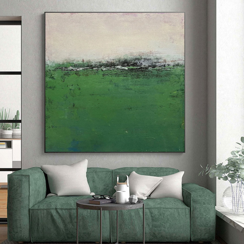 Big Painting Green Abstract Landscape, Large Size Modern Art Acrylic PT539