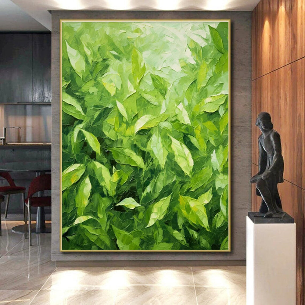 Hand Painted Art Green Leafy Textured Impressionistic Oil Painting PT341