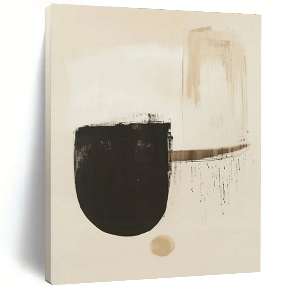 Minimalist Canvas Art Beige Black Abstract Shape Art PT374
