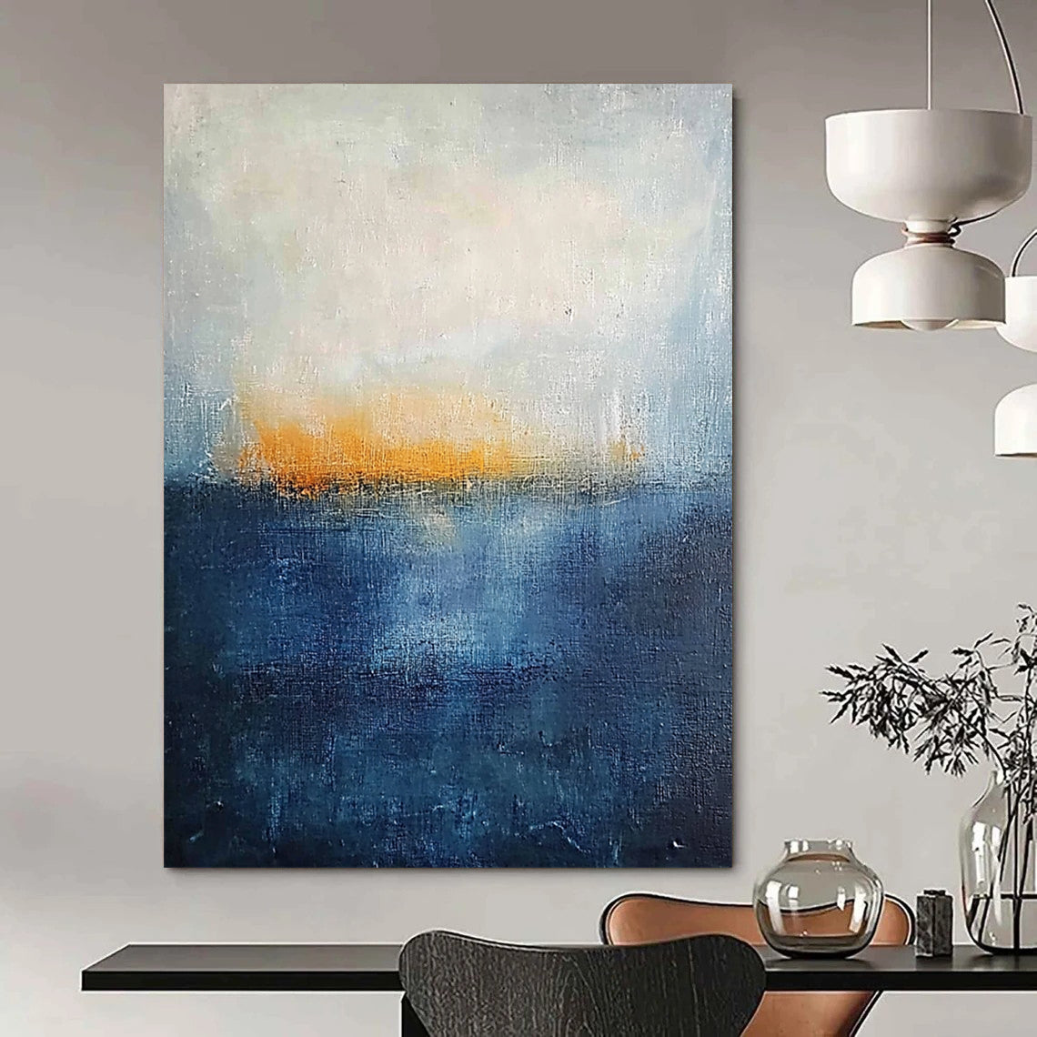 Minimalist Canvas Art Blue and Orange Abstract Sea and Sunset Painting DPS430