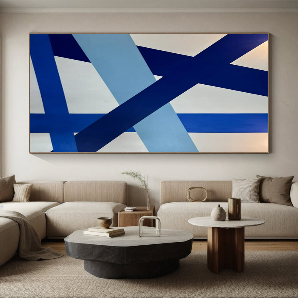 Large Size Blue and White Geometric Abstract Acrylic Painting PT642