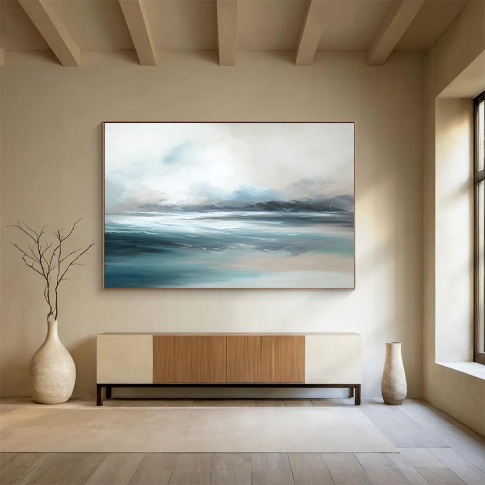 Minimalist Canvas Art Blue & Beige Abstract Coastal Wave Art HPS194