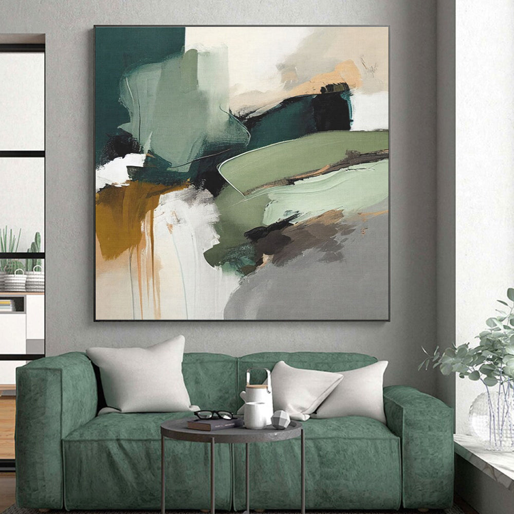 Modern Art Acrylic - Green, Brown & Gray Abstract Landscape-Inspired Art PT577