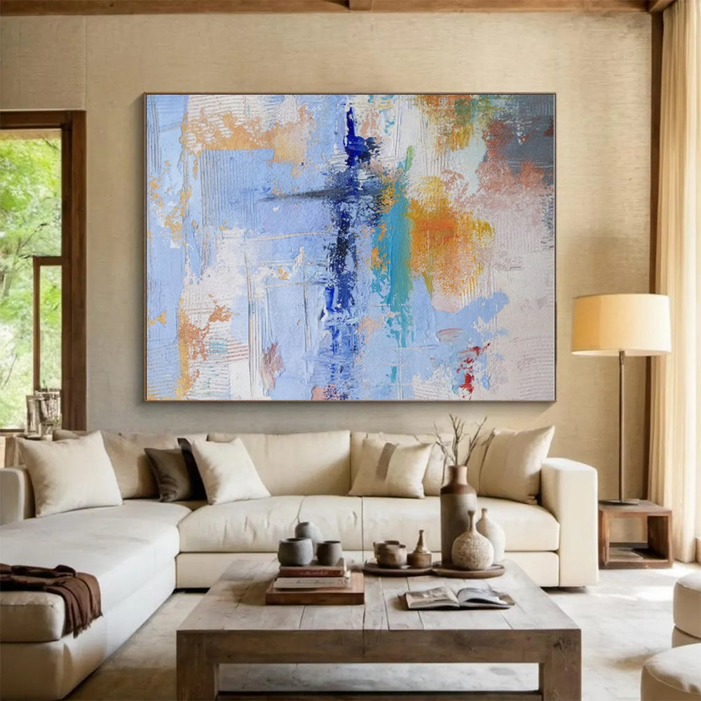 Modern Art Acrylic Blue Orange White Textured Abstract Art PT359