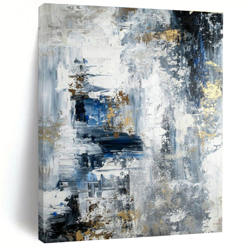 Handmade Art Blue, Gray, and Gold Textured Abstract Art PT770