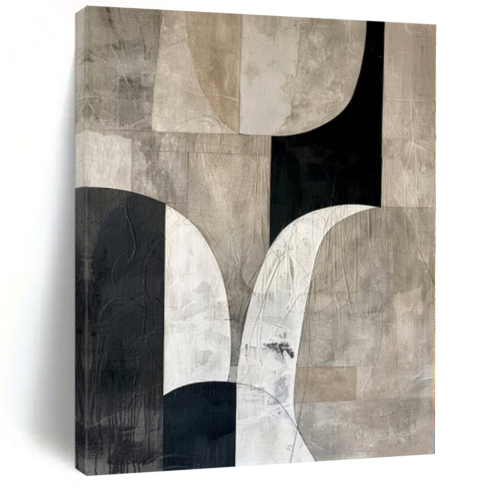 Hand Painting Black, White & Beige Geometric Abstract Painting On Canvas PT062